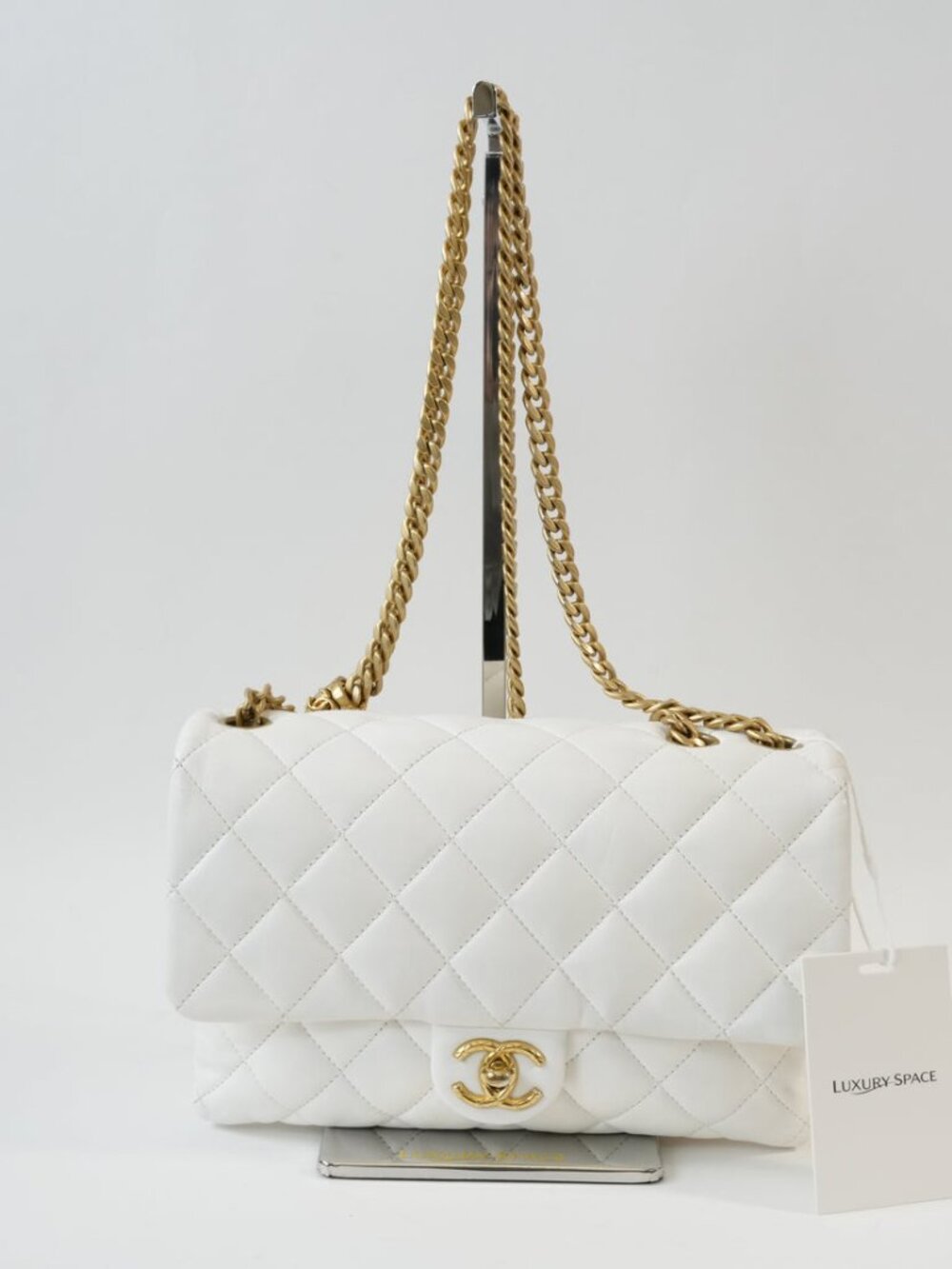 Chanel White Medium Lambskin Classic Flap Bag